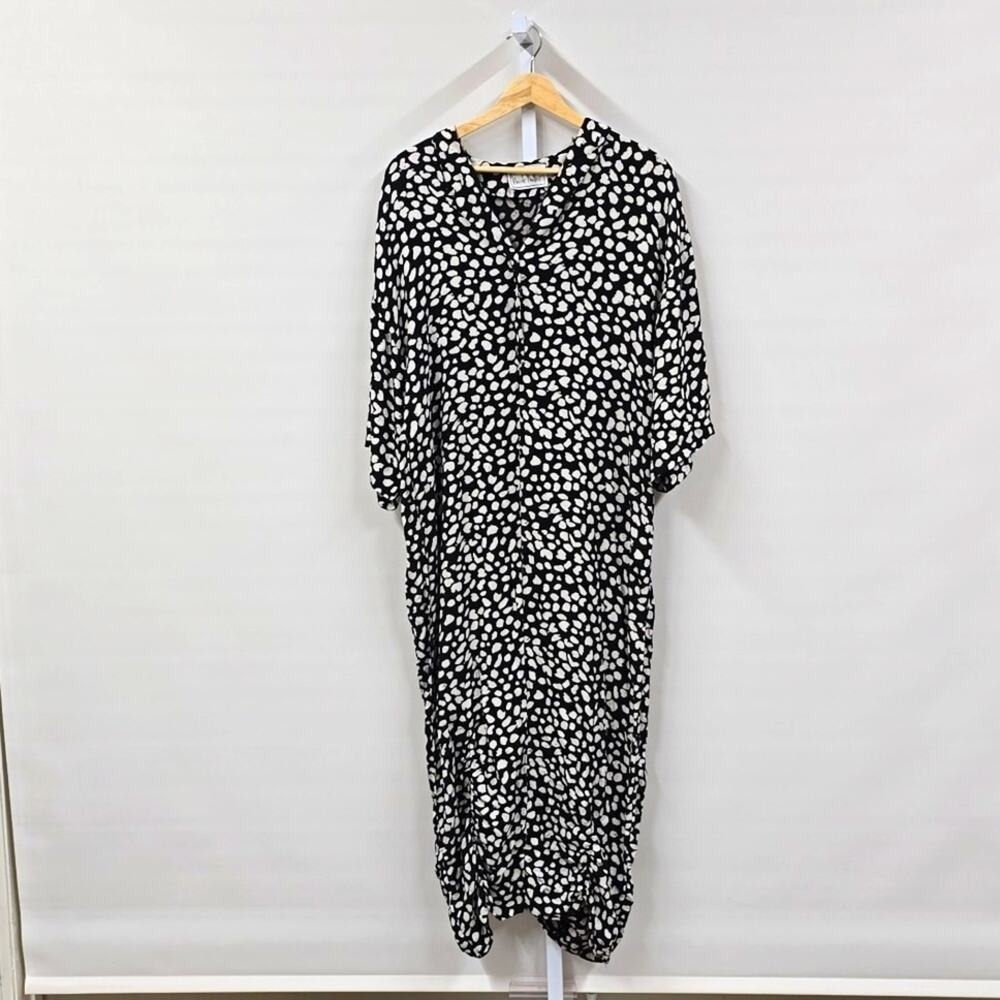 Nicole Miller Vintage Black White Abstract‎ Print Oversized Midi Dress Womens